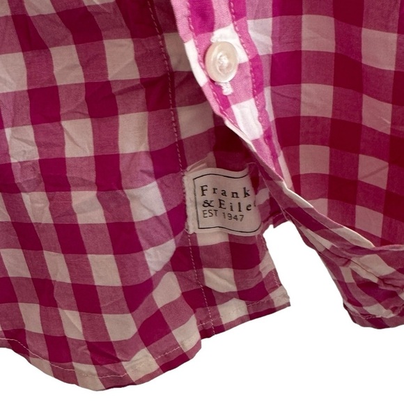 Frank & Eileen 'Barry' Pink Gingham Crinkle Button Up Shirt, Size XS - Picture 4 of 8
